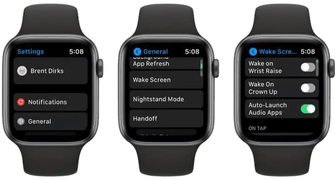 Wake Screen on Wrist Raise on Apple Watch